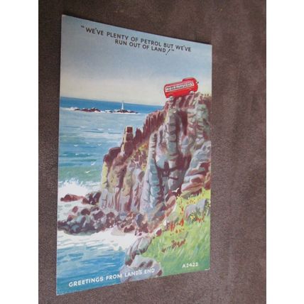 1960s Comic / humour Postcard - Bus @ Lands End - Cornwall