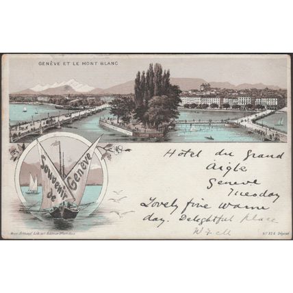Souvenir de Genève, Genève et le Mont Blanc, 1897 - Henri Schlumpf CPA