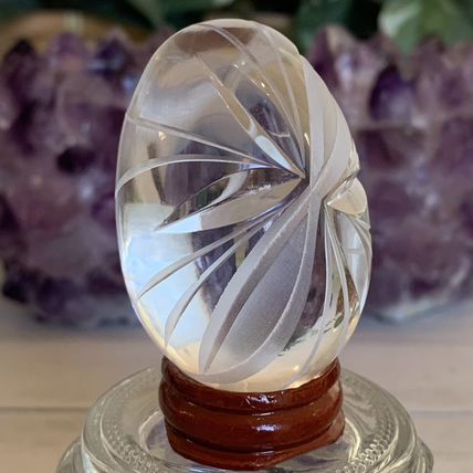 Vintage Ruckl Bohemian Czech Hand Cut Crystal Egg With Stand Original Box Label