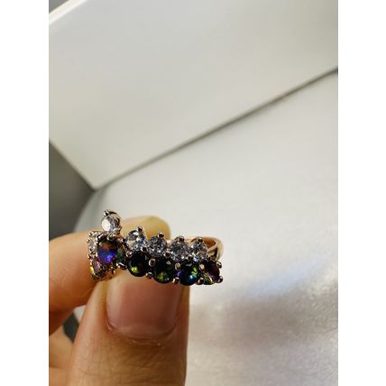 Ring Bomb Party Sz6 RBP Cluster Rainbow Gems Yellow Gold P Band Costume Jewelry