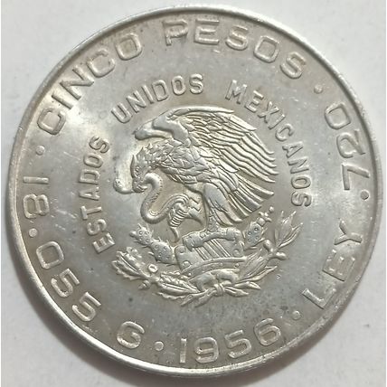Mexico Vintage Silver Coinage Lot 1933-1943-1947-1956-1966. Set of 5 pcs