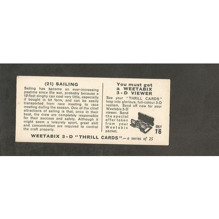 Weetabix 3D Cards 1960 Thrill #21 Sailing