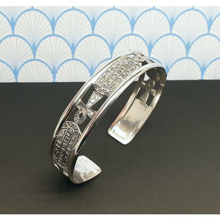 Vintage Egyptian Hallmarked 800 Fine Silver Ankh and Cartouche Cuff Bracelet