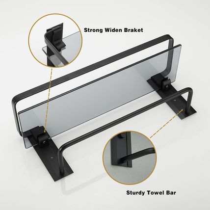 VOLPONE Glass Shelf for Bathroom 15.7 in Black Bathroom Shelves Wall Mounted Tem