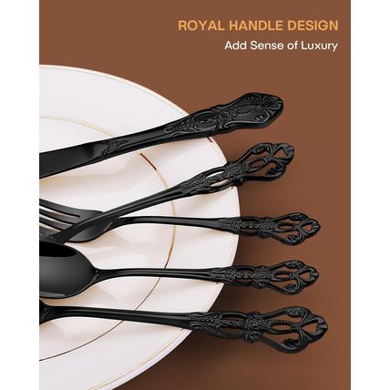 EUIRIO 40 Pieces Royal Silverware Set Black, Retro Flatware Set for 8, Stainless