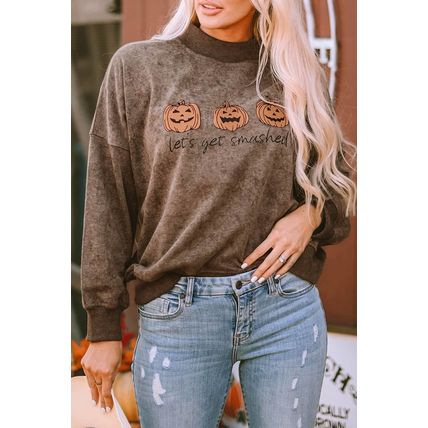Brown Let's Get Smashed Halloween Pumpkin Graphic Sweatshirt
