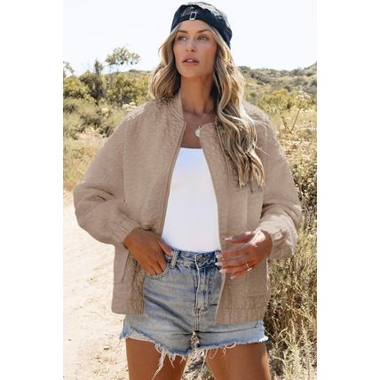 Light French Beige Floral Quilted Jacket