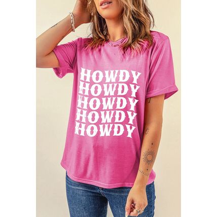 Sachet Pink HOWDY Graphic Western Crew Neck Tee