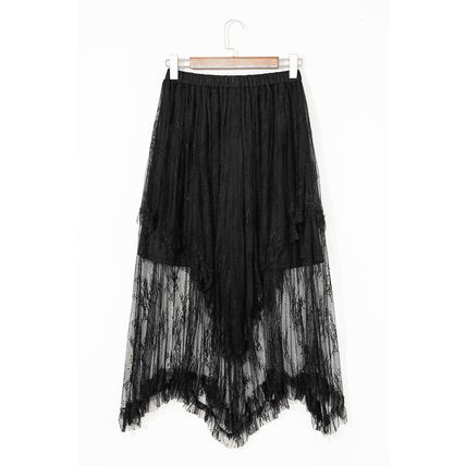 Black Lace Cascading Tiered High Waist Maxi Skirt
