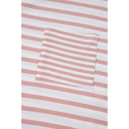 Pink Stripe Waffle Knit Pocketed Half Sleeve Plus Size T Shirt