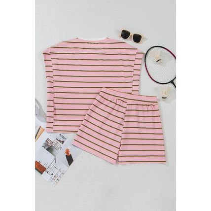 Pink Stripe Wide Short Sleeve Tee and Short Set