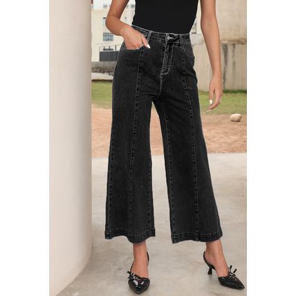 Black Plain Seam Detail Flared Bottom Ankle Length Jeans