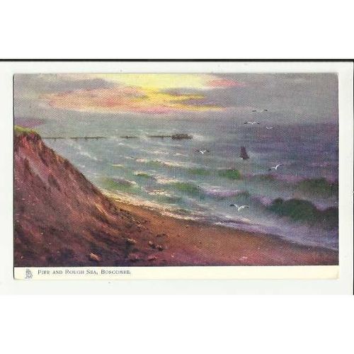 1489 BOSCOMBE Pier Rough Sea Tuck Oilette Postcard