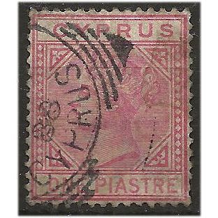 Cyprus 1883 SG18 1pi Rose WMk Crown CA Fine Used . ..