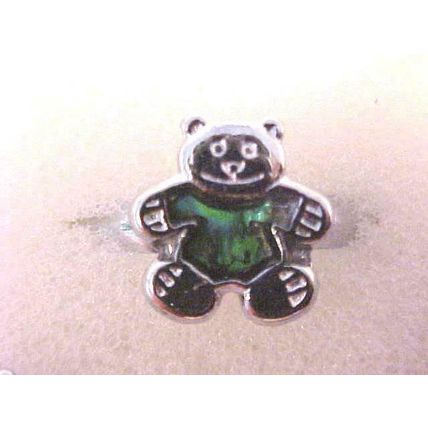 Teddy Bear Ring Green Enamel Adjustable Silver Band Bear Ring 3/8"