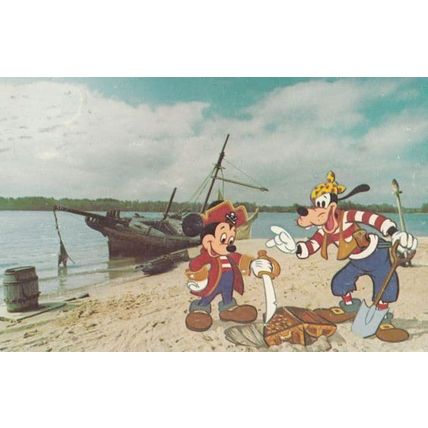 Mickey Mouse & Goofy On Discovery Island Cartoon Walt Disneyland USA Postcard