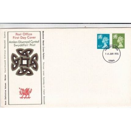 Wales 1976 6.5p and 8.5p FDC Leeds Cancel unaddressed with enclosure VGC