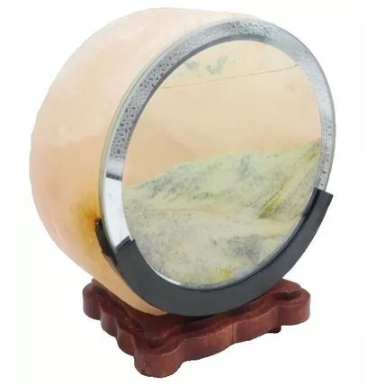 Himalayan Salt Lamp Round with Gold Sand Decoration 17 CM Wooden Base Light