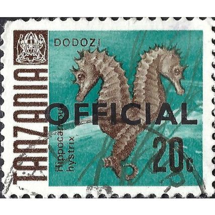 TANZANIA, FISH, Spiny Seahorse, Official, blue-green 1967, 20c