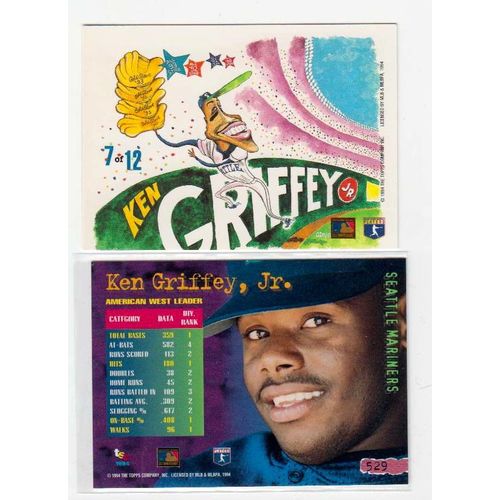 TWO 1994 Topps Stadium Club Ken Griffey Jr. cards-Leader #529, Dugout Dirt #7