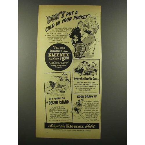 1940 Kleenex Tissues Ad - Don't Put a Cold in Pocket