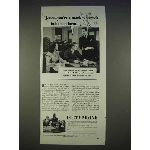 1940 Dictaphone Ad - You'r a Monkey Wrench in Human