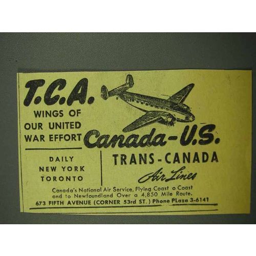 1942 Trans-Canada Air Lines Ad - Our United War Effort
