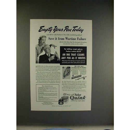 1942 Parker Quink Pen Ink Ad - Empty Your Pen