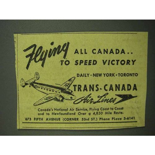 1942 Trans-Canada Air Lines Ad - To Speed Victory