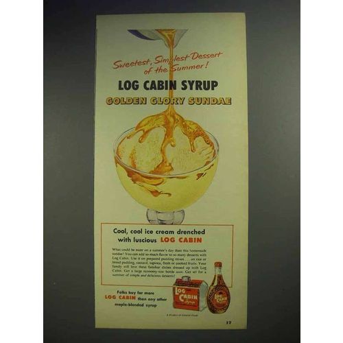 1952 Log Cabin Syrup Ad - Golden Glory Sundae