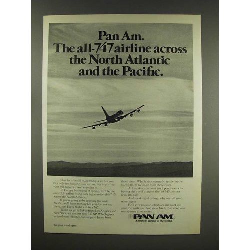 1976 Pan Am Airline Ad - All 747 Across North Atlantic