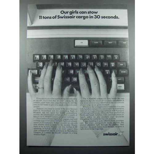 1983 SwissAir Airline Ad - Girls Stow 11 Tons of Cargo