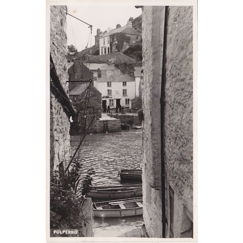 Vintage B&W Photo PostCard - Polperro Harbour, Cornwall pub Raddy (2)