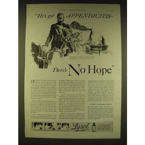 1931 Lysol Disinfectant Ad - He's got appendicitis there's no hope