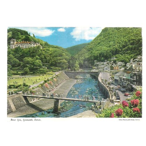 RIVER LYN, LYNMOUTH, DEVON vintage used postcard by John Hinde 1989 postmark =