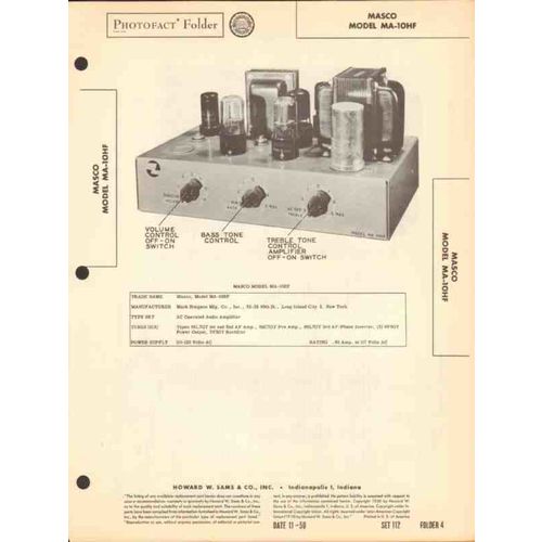 MASCO model MA-10HF 6 tube audio amplifier Sams Photofact manual