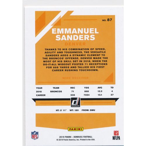 2019 Donruss Football Base 87 Emmanuel Sanders Denver Broncos