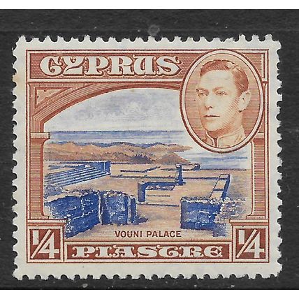 CYPRUS 1938 1/4pi VOUNI PALACE ULTRAMARINE & ORANGE BROWN SG 151 M MINT#2