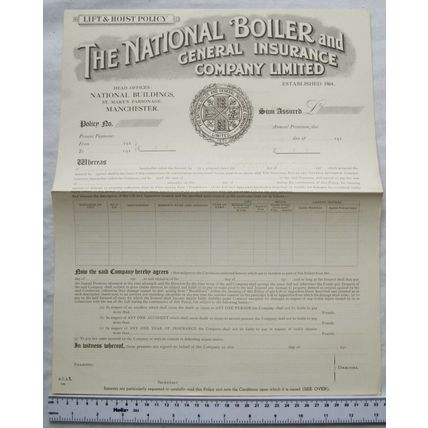 1912 unused National Boiler & General Insurance lift & hoist policy