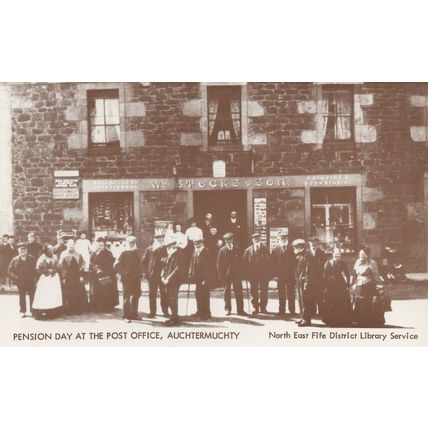 Pension Day at Auchtermuchty Scottish Post Office Postcard