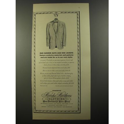 1954 Brooks Brothers Suits and Jackets Advertisement