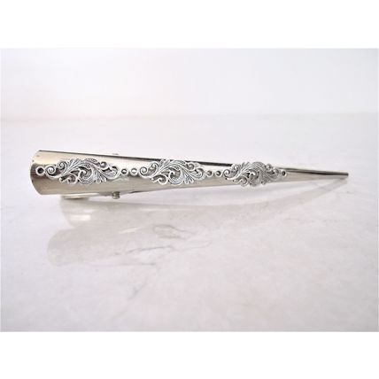 Silver tone metal filigree alligator hair claw clip clamp