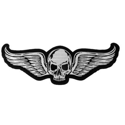 Iron On Patch Skull & Wings Black White 12x35 cm Motif Biker Punk Rock Goth P018