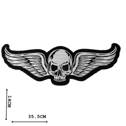 Iron On Patch Skull & Wings Black White 14x35 cm Motif Biker Punk Rock Goth P087