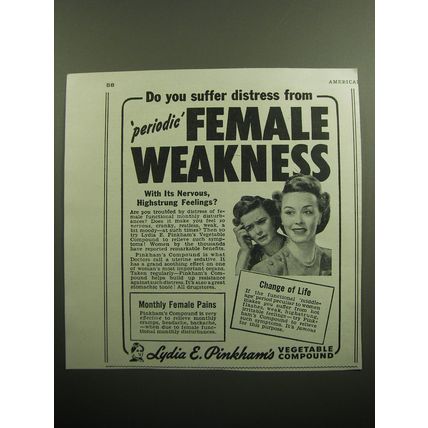 1949 Lydia E. Pinkham's Vegetable Compound Ad - Do you suffer distress