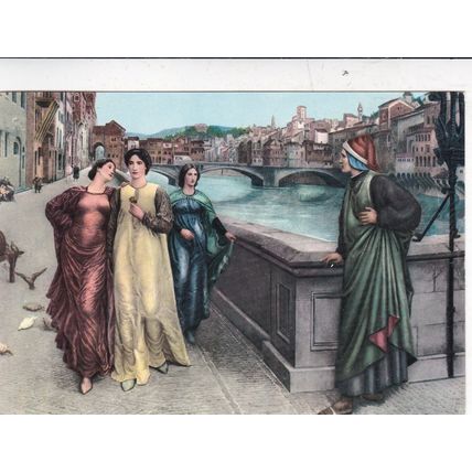 Dante meets Beatrice unknown Artist Postcard unused VGC