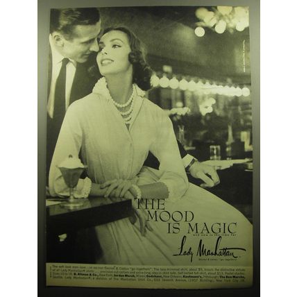 1958 Lady Manhattan Shirts Ad - The mood is magic