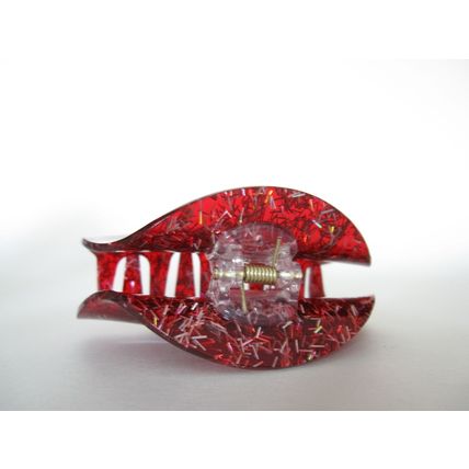 Red colorful glitter marbled hair claw clip