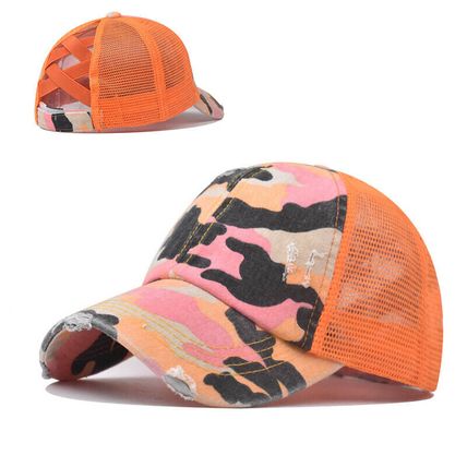 High Bun Hat Cotton Summer Sun Sport Camouflage Ponytail Baseball Cap Ladies