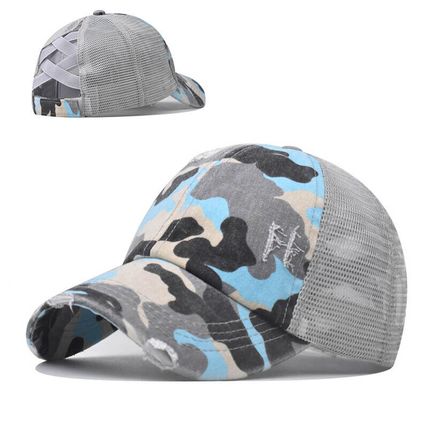 High Bun Hat Cotton Summer Sun Sport Camouflage Ponytail Baseball Cap Ladies